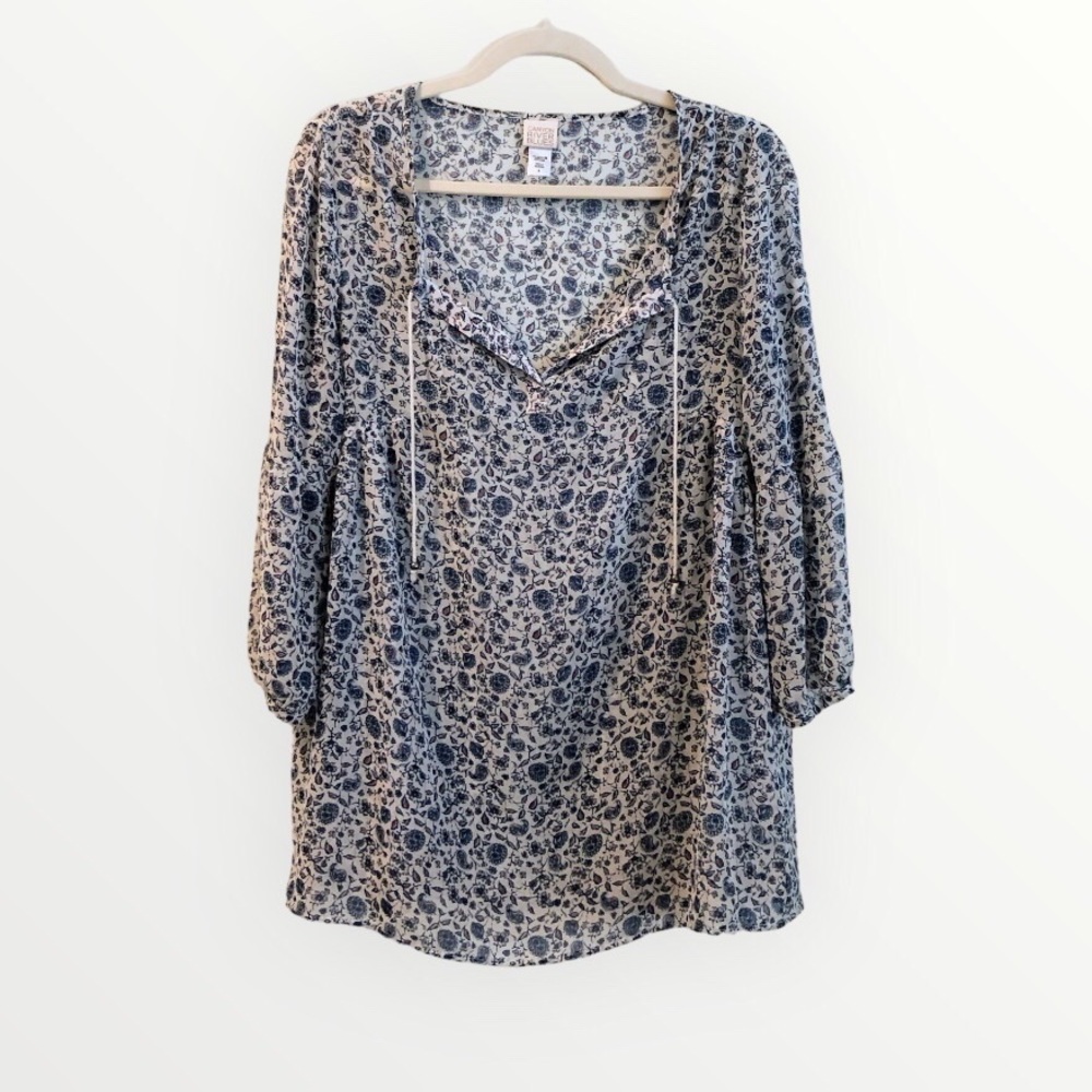 Target Canyon River Blue semi-shear paisley floral tunic blouse